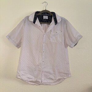 Level Ten Men’s White Shirt Sleeve Shirt XL, Polka Dot with Floral Accent